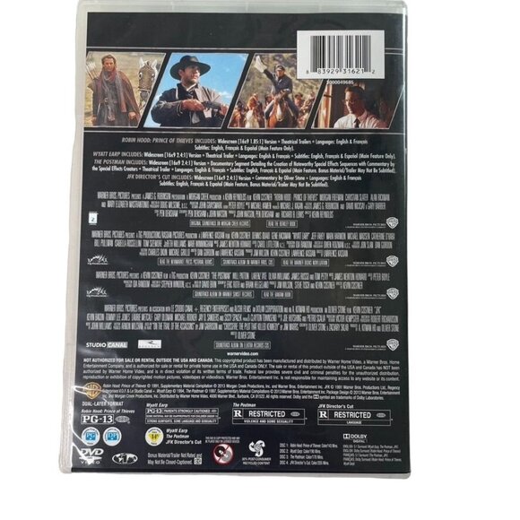 4 Film Favorites Kevin Costner DVD Robin Hood Wyatt Earp JFK Postman PG 13 R u - Picture 2 of 2